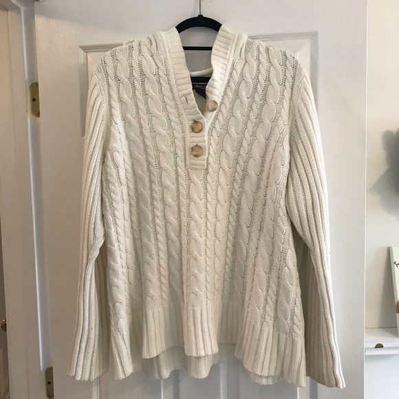 Cream hooded knit sweater - Picture 1 of 3